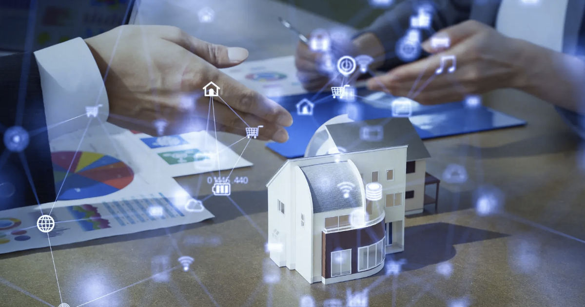 Immagine di una casa con un cervello al centro, simboleggiando l'intelligenza artificiale che influisce sulla vita domestica.